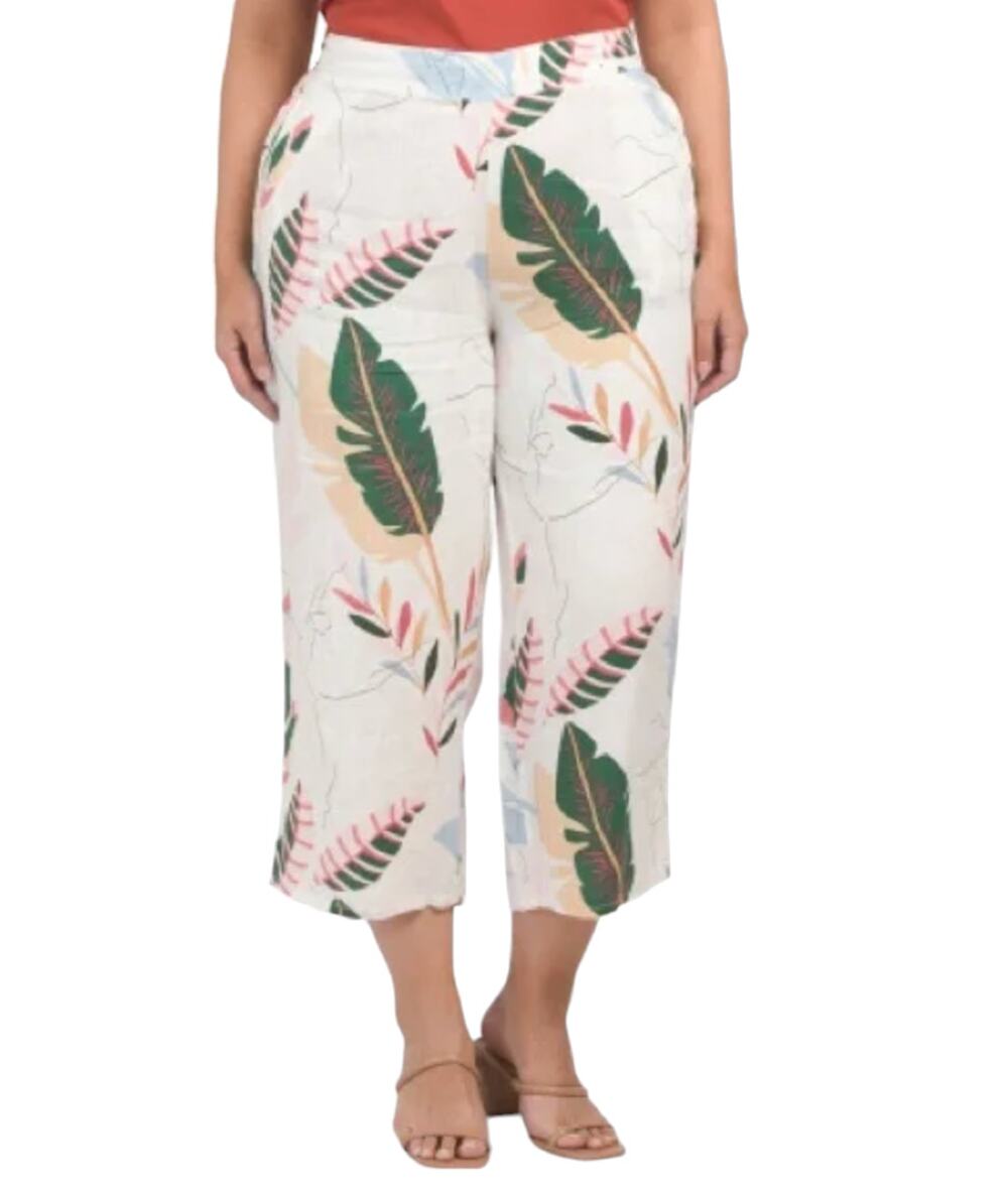 Cynthia Rowley High Rise Linen Tropical Print Wide Leg Pants